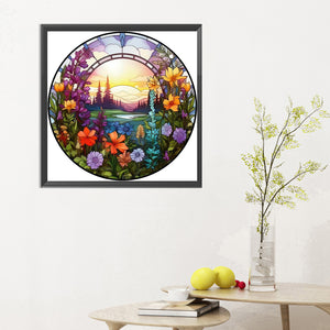 Round Flower Landscape 30*30CM(Canvas) Full Round Drill Diamond Painting