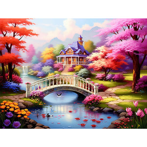 Woods House 40*30CM(Canvas) Full Round Drill Diamond Painting