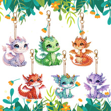 Load image into Gallery viewer, 6 Pcs Double Side Dragon Diamond Art Keyring for Zipper Charm Bag Charms Pendant
