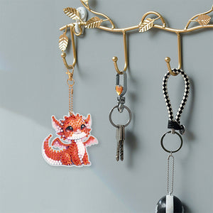 6 Pcs Double Side Dragon Diamond Art Keyring for Zipper Charm Bag Charms Pendant
