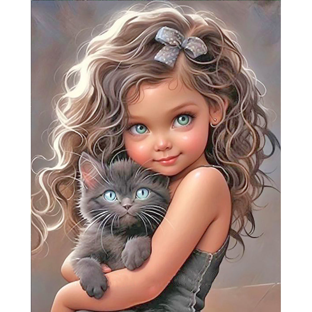 Little Girl Holding Cat 40*50CM(Canvas) Full Round Drill Diamond Painting