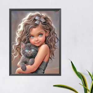 Little Girl Holding Cat 40*50CM(Canvas) Full Round Drill Diamond Painting