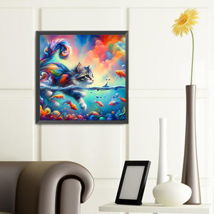 Goldfish And Colorful Cat 40*40CM(Canvas) Full Round Drill Diamond Painting