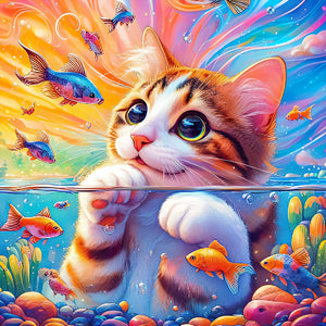 Goldfish And Little Orange Cat 40*40CM(Canvas) Full Round Drill Diamond Painting