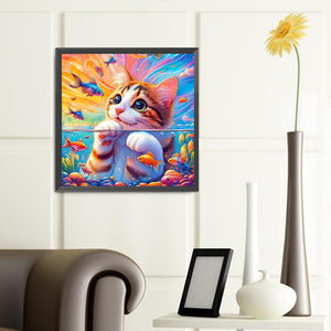 Goldfish And Little Orange Cat 40*40CM(Canvas) Full Round Drill Diamond Painting