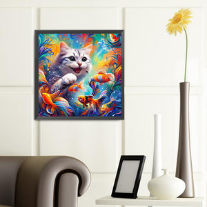 Goldfish And Black And White Cat 40*40CM(Canvas) Full Round Drill Diamond Painting