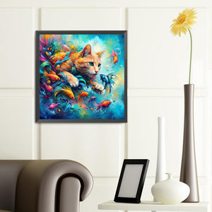 Goldfish And Orange Cat 40*40CM(Canvas) Full Round Drill Diamond Painting