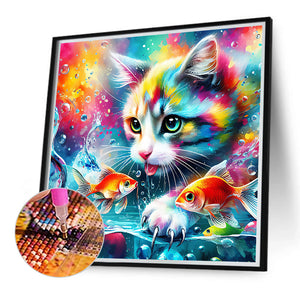 Goldfish And Colorful Cat 40*40CM(Canvas) Full Round Drill Diamond Painting