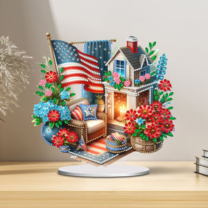 American Flag House Special Shape Desktop Diamond Art Kits for Home Office Decor