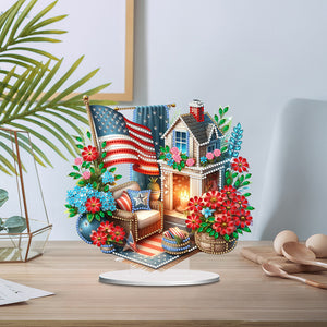 American Flag House Special Shape Desktop Diamond Art Kits for Home Office Decor