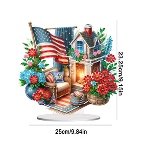 American Flag House Special Shape Desktop Diamond Art Kits for Home Office Decor