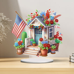 American Flag House Special Shape Desktop Diamond Art Kits for Home Office Decor