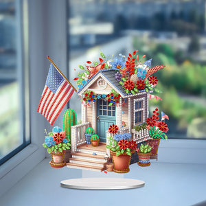 American Flag House Special Shape Desktop Diamond Art Kits for Home Office Decor