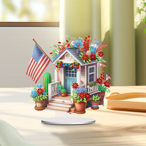 American Flag House Special Shape Desktop Diamond Art Kits for Home Office Decor