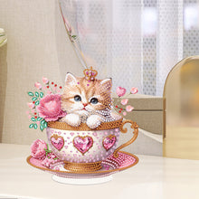 Load image into Gallery viewer, Special Shape Single-Side Cute Cat in Cup Desktop Diamond Art Kit for Home Decor
