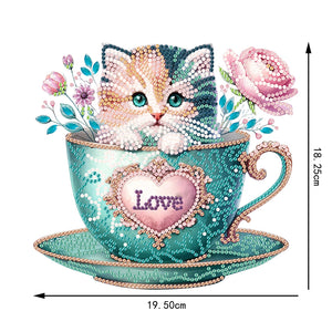 Special Shape Single-Side Cute Cat in Cup Desktop Diamond Art Kit for Home Decor