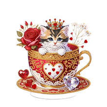 Load image into Gallery viewer, Special Shape Single-Side Cute Cat in Cup Desktop Diamond Art Kit for Home Decor
