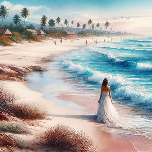 Beach Waves Girl 30*30CM(Canvas) Full Round Drill Diamond Painting