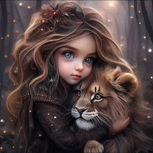 Load image into Gallery viewer, Girl Hugging Lion 30*30CM(Canvas) Full Round Drill Diamond Painting
