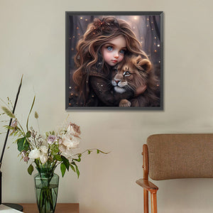 Girl Hugging Lion 30*30CM(Canvas) Full Round Drill Diamond Painting