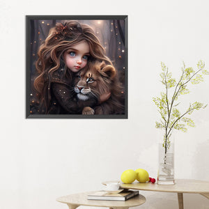 Girl Hugging Lion 30*30CM(Canvas) Full Round Drill Diamond Painting