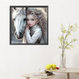 White Horse Girl 30*30CM(Canvas) Full Round Drill Diamond Painting