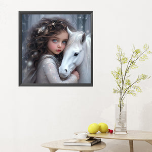 White Horse Girl 30*30CM(Canvas) Full Round Drill Diamond Painting