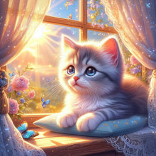 Load image into Gallery viewer, Glowing Cat By The Window 30*30CM(Canvas) Full Round Drill Diamond Painting
