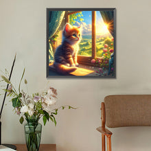 Load image into Gallery viewer, Glowing Cat By The Window 30*30CM(Canvas) Full Round Drill Diamond Painting
