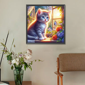 Glowing Cat By The Window 30*30CM(Canvas) Full Round Drill Diamond Painting