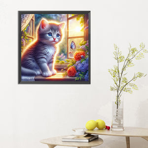 Glowing Cat By The Window 30*30CM(Canvas) Full Round Drill Diamond Painting