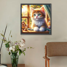 Load image into Gallery viewer, Glowing Cat By The Window 30*30CM(Canvas) Full Round Drill Diamond Painting
