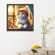 Load image into Gallery viewer, Glowing Cat By The Window 30*30CM(Canvas) Full Round Drill Diamond Painting
