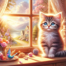 Load image into Gallery viewer, Glowing Cat By The Window 30*30CM(Canvas) Full Round Drill Diamond Painting
