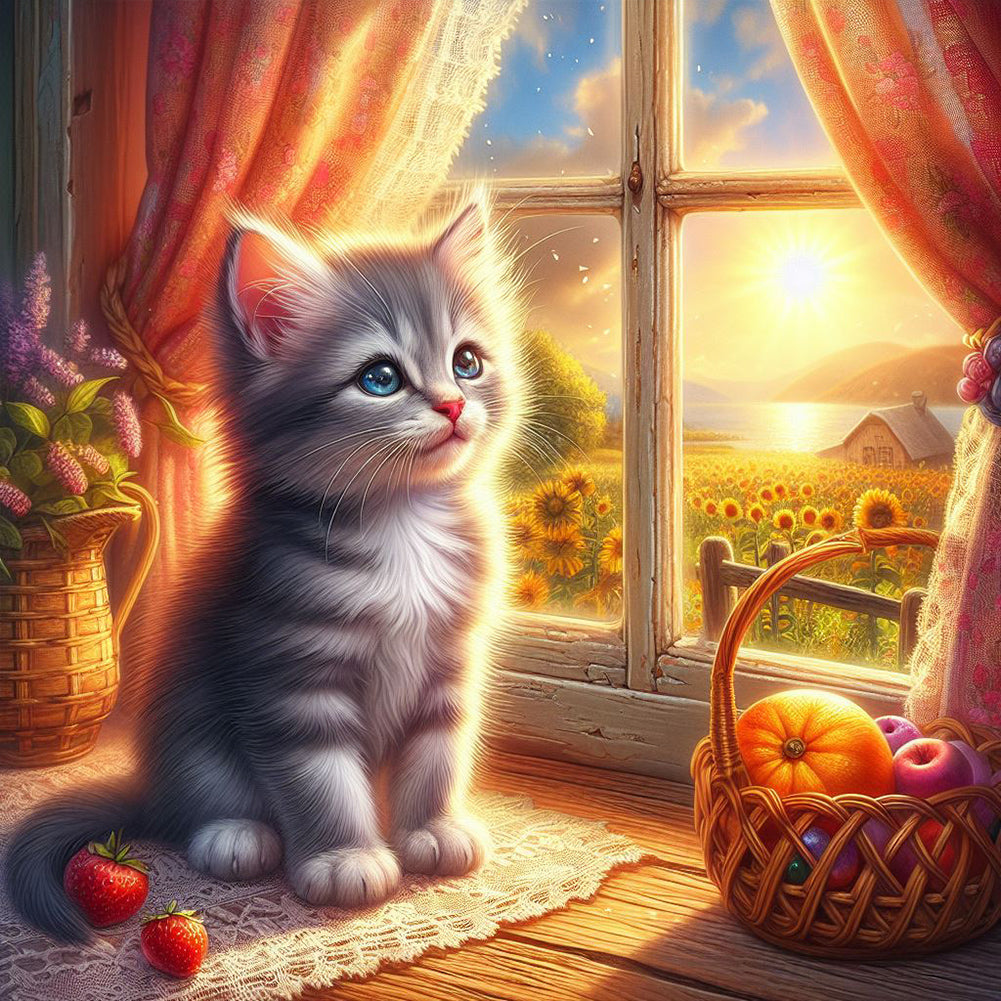 Glowing Cat By The Window 30*30CM(Canvas) Full Round Drill Diamond Painting