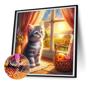 Glowing Cat By The Window 30*30CM(Canvas) Full Round Drill Diamond Painting