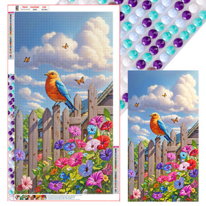 Birds On The Fence 40*70CM(Canvas) Full Round Drill Diamond Painting