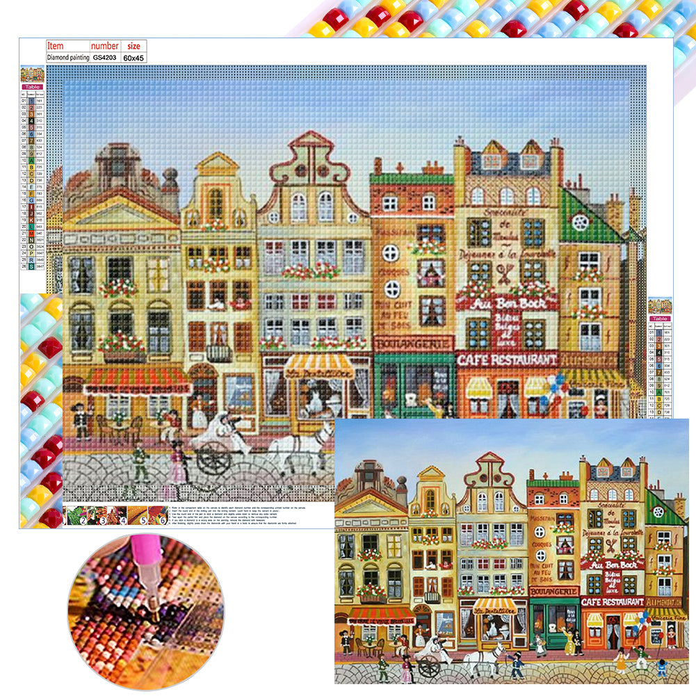 Houses Street 60*45CM(Canvas) Full Square Drill Diamond Painting