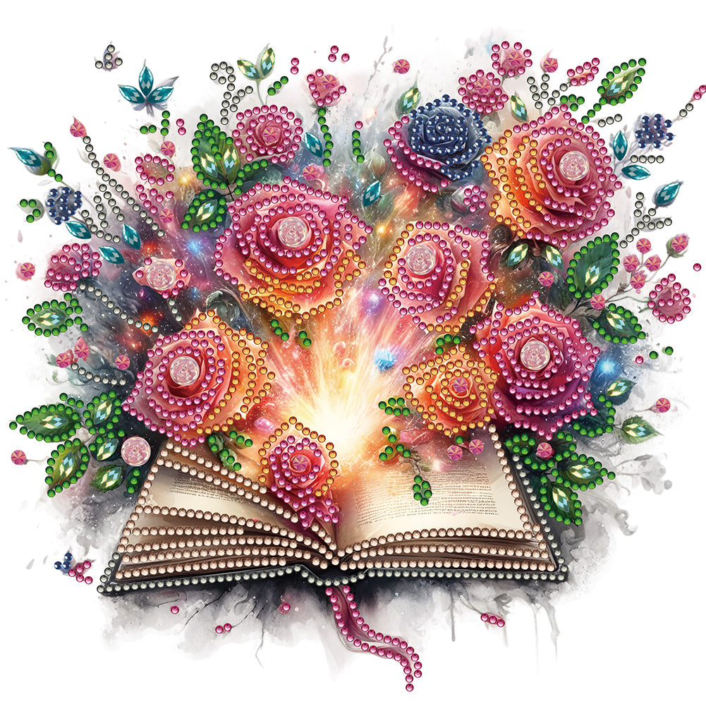 Flowers In Books 30*30CM(Canvas) Partial Special Shaped Drill Diamond Painting