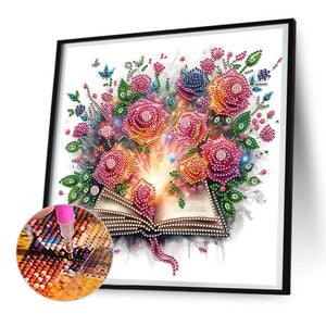 Flowers In Books 30*30CM(Canvas) Partial Special Shaped Drill Diamond Painting