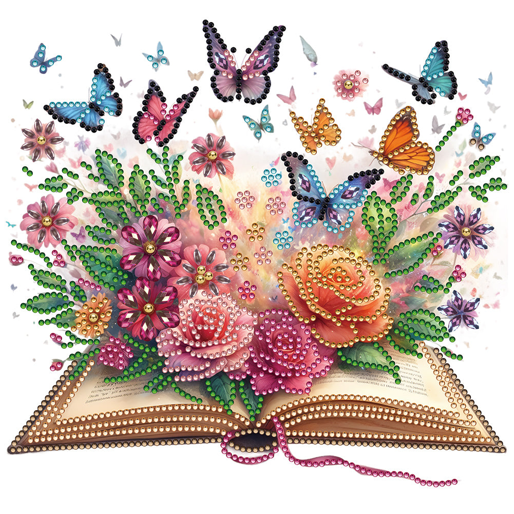 Flowers In Books 30*30CM(Canvas) Partial Special Shaped Drill Diamond Painting