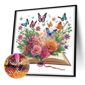 Flowers In Books 30*30CM(Canvas) Partial Special Shaped Drill Diamond Painting