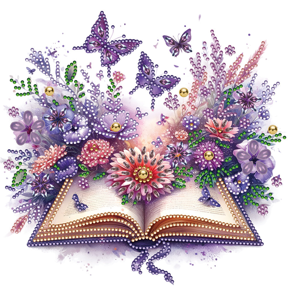 Flowers In Books 30*30CM(Canvas) Partial Special Shaped Drill Diamond Painting