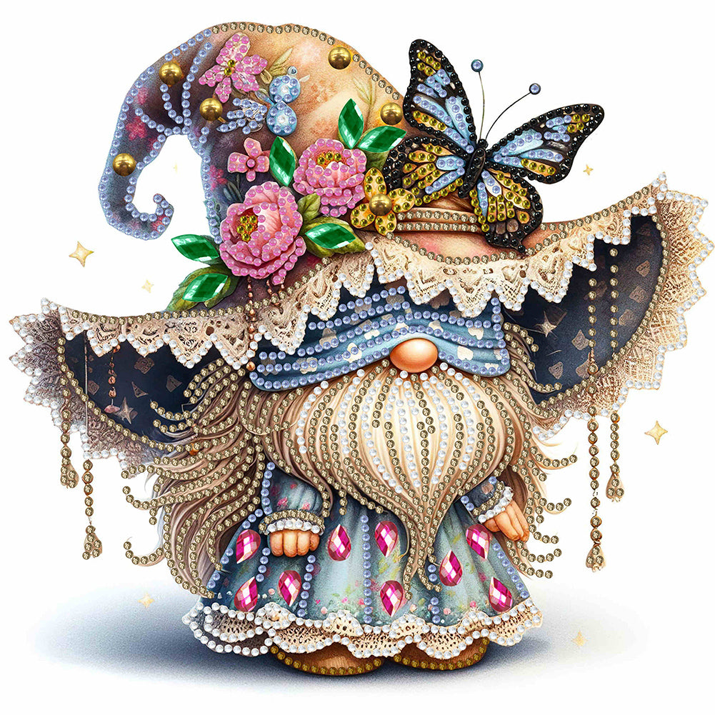 Spring Butterfly Gnome 30*30CM(Canvas) Partial Special Shaped Drill Diamond Painting