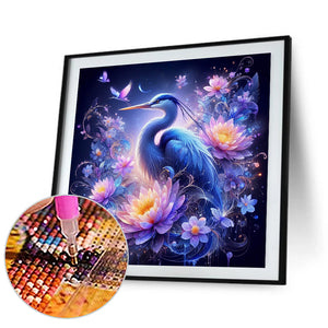 White Crane On Purple Fantasy Background 40*40CM(Canvas) Full Round Drill Diamond Painting