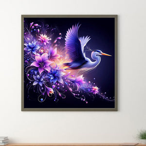 Flying Crane On Purple Fantasy Background 40*40CM(Canvas) Full Round Drill Diamond Painting