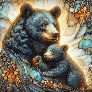 Glass Pattern Black Bear 40*40CM(Canvas) Full Round Drill Diamond Painting