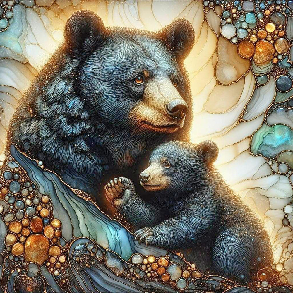 Glass Pattern Black Bear 40*40CM(Canvas) Full Round Drill Diamond Painting