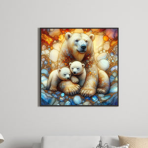 Glass Pattern Polar Bear Family 40*40CM(Canvas) Full Round Drill Diamond Painting