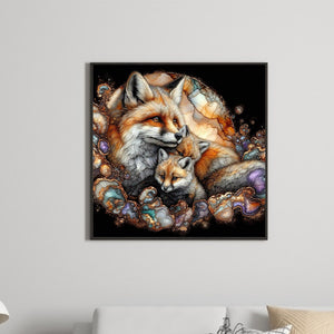 Glass Pattern Fox Family 40*40CM(Canvas) Full Round Drill Diamond Painting